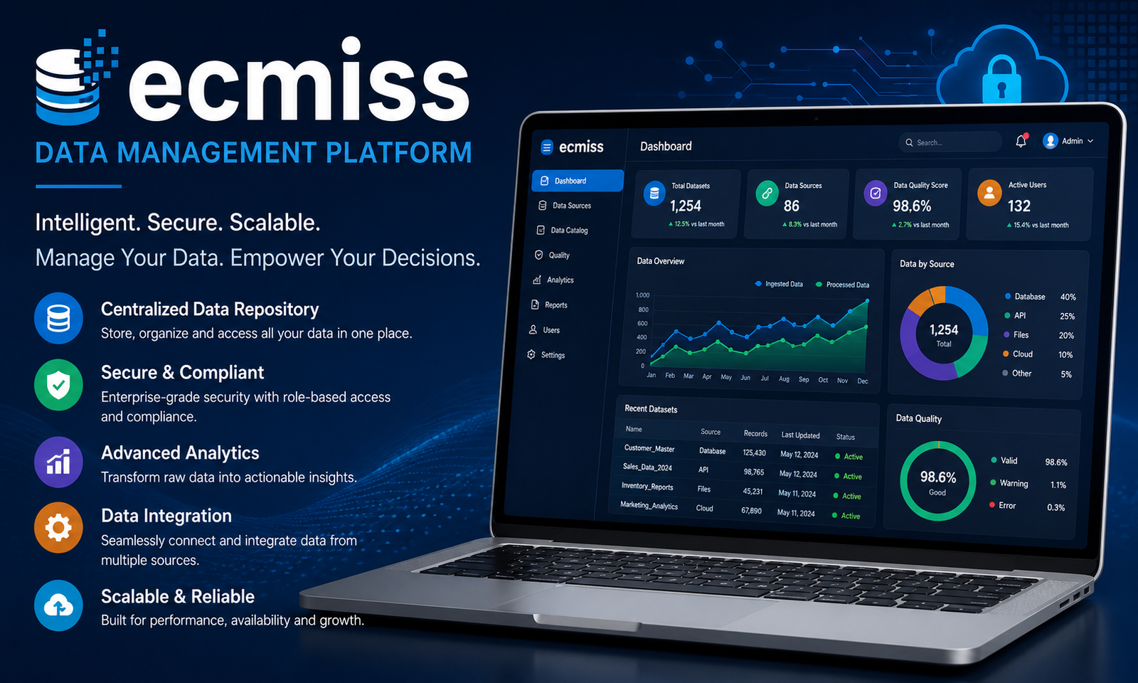 Ecmiss data management platform dashboard for modern businesses
